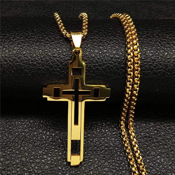 Colar da Fé de aço Inoxidável com Crucifixo.