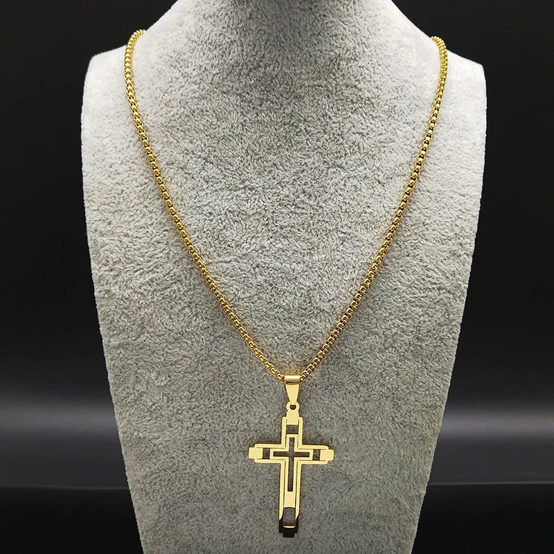 Colar da Fé de aço Inoxidável com Crucifixo.