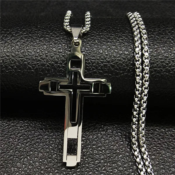 Colar da Fé de aço Inoxidável com Crucifixo.