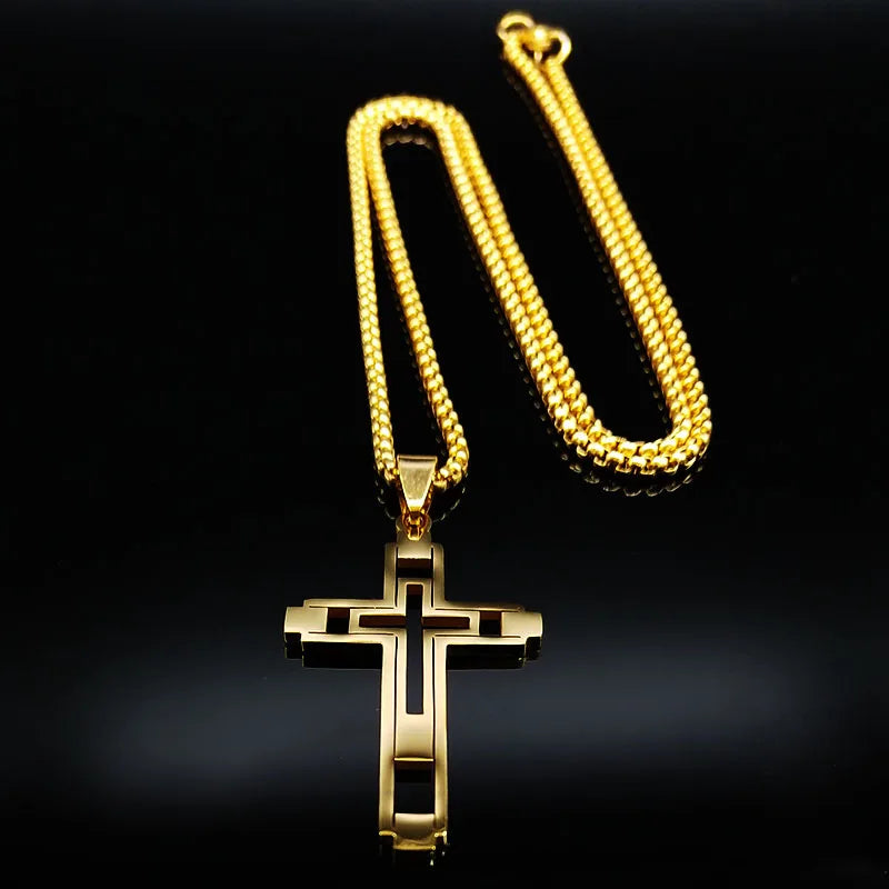 Colar da Fé de aço Inoxidável com Crucifixo.