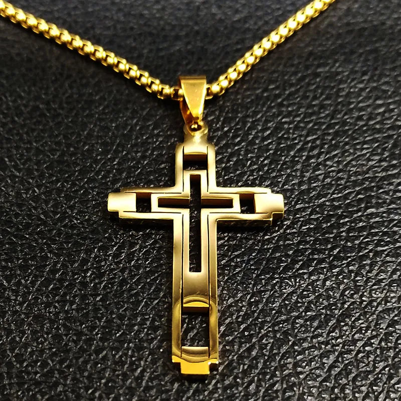 Colar da Fé de aço Inoxidável com Crucifixo.