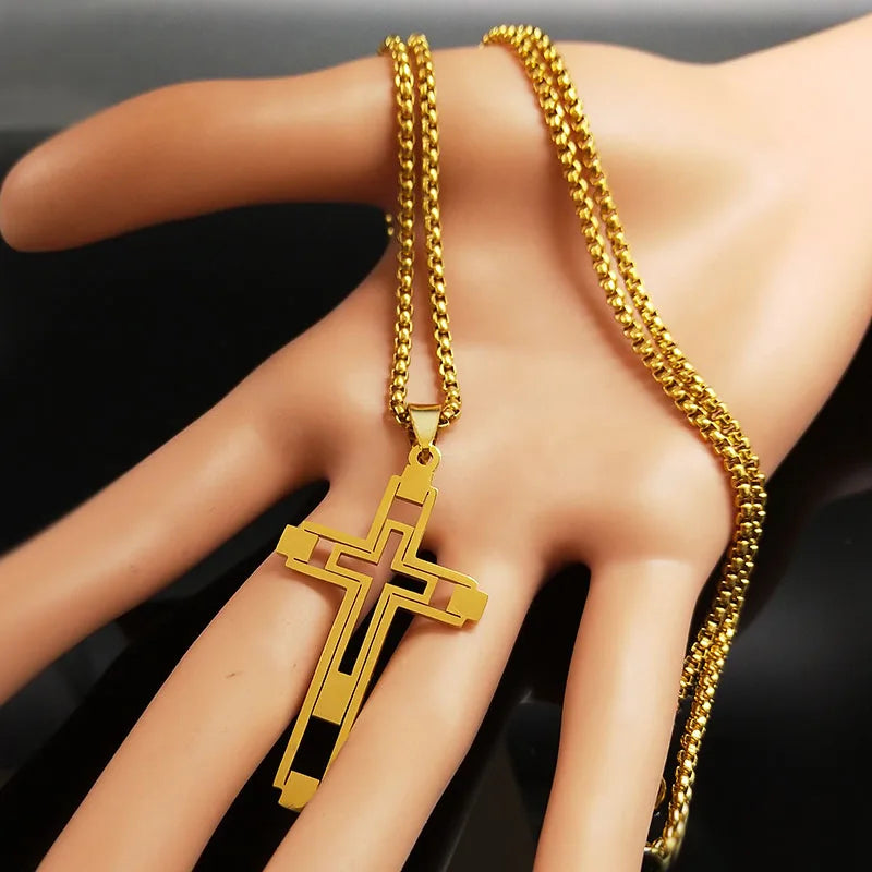 Colar da Fé de aço Inoxidável com Crucifixo.