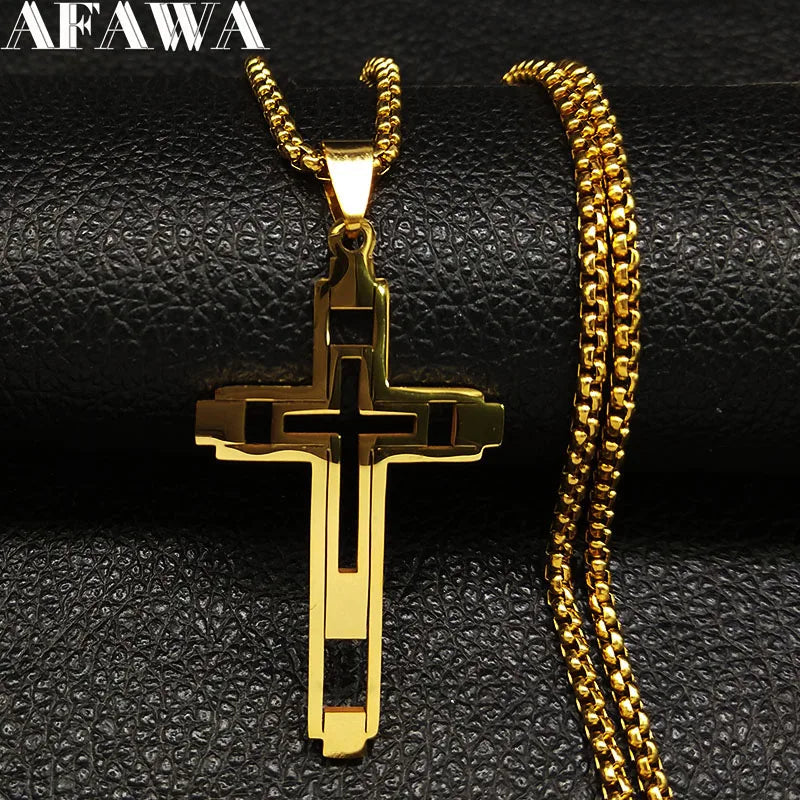 Colar da Fé de aço Inoxidável com Crucifixo.