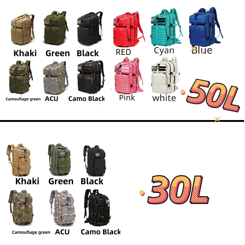 MUCHILAS TÁTICA IMPERMEÁVEL PARA TRILHAS, PESCA, CAÇA,ACAMPAMENTO E VIAGENS