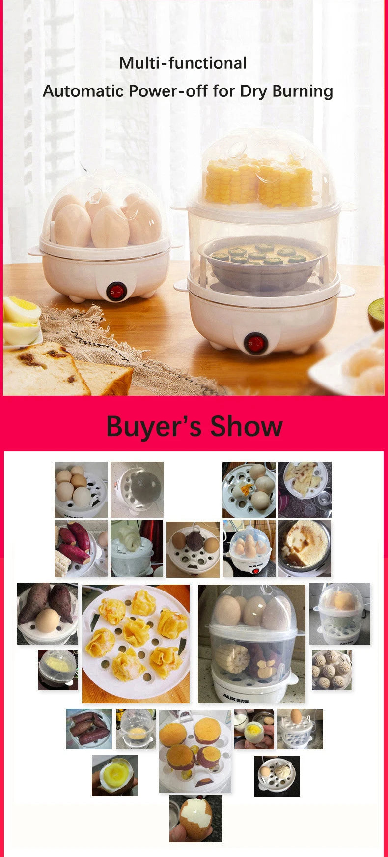 Electric Egg Cooker Boiler Maker Soft Medium or Hard Boil 14 Egg Capacity Two Layer Egg Maker,Egg SteamerWith Automatic Shut Off