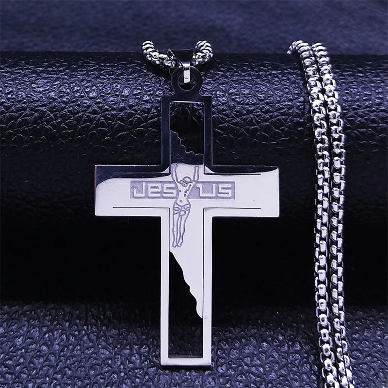 Colar da Fé de aço Inoxidável com Crucifixo.