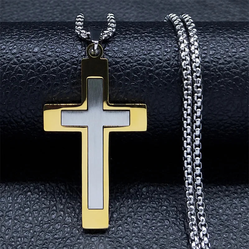 Colar da Fé de aço Inoxidável com Crucifixo.