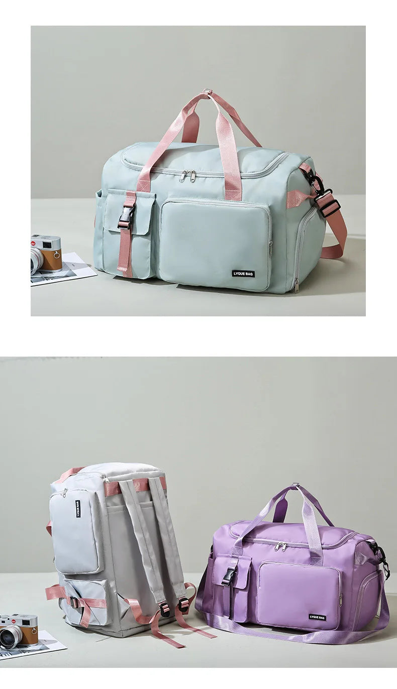 Bolsa de ginástica esportiva, bolsa de viagem seca e molhada para mulheres