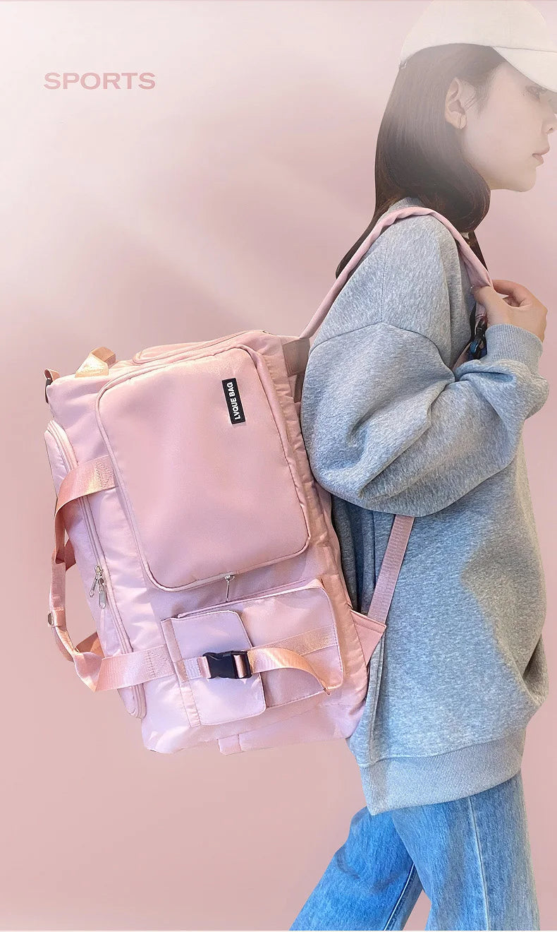 Bolsa de ginástica esportiva, bolsa de viagem seca e molhada para mulheres