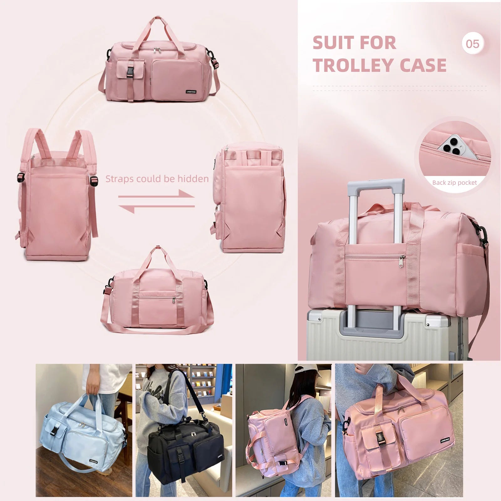 Bolsa de ginástica esportiva, bolsa de viagem seca e molhada para mulheres