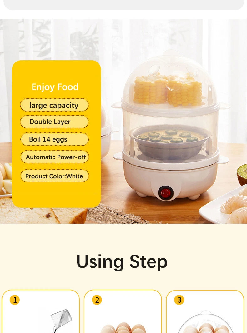 Electric Egg Cooker Boiler Maker Soft Medium or Hard Boil 14 Egg Capacity Two Layer Egg Maker,Egg SteamerWith Automatic Shut Off
