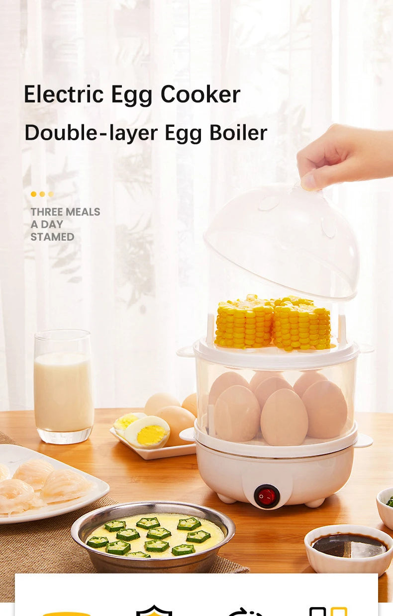 Electric Egg Cooker Boiler Maker Soft Medium or Hard Boil 14 Egg Capacity Two Layer Egg Maker,Egg SteamerWith Automatic Shut Off