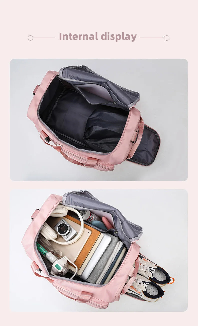 Bolsa de ginástica esportiva, bolsa de viagem seca e molhada para mulheres