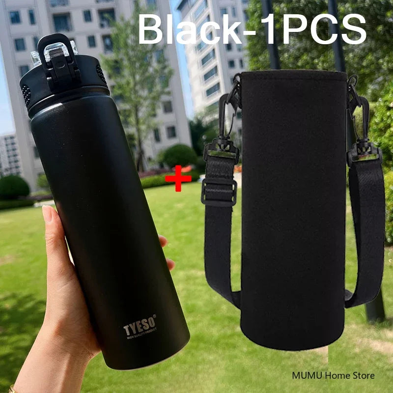 Tyeso 600/750ML Thermos Bottle With Straw Stainless Steel Car Thermal Cup Sports Water Bottles Keeps Cold and Heat Thermal Mug