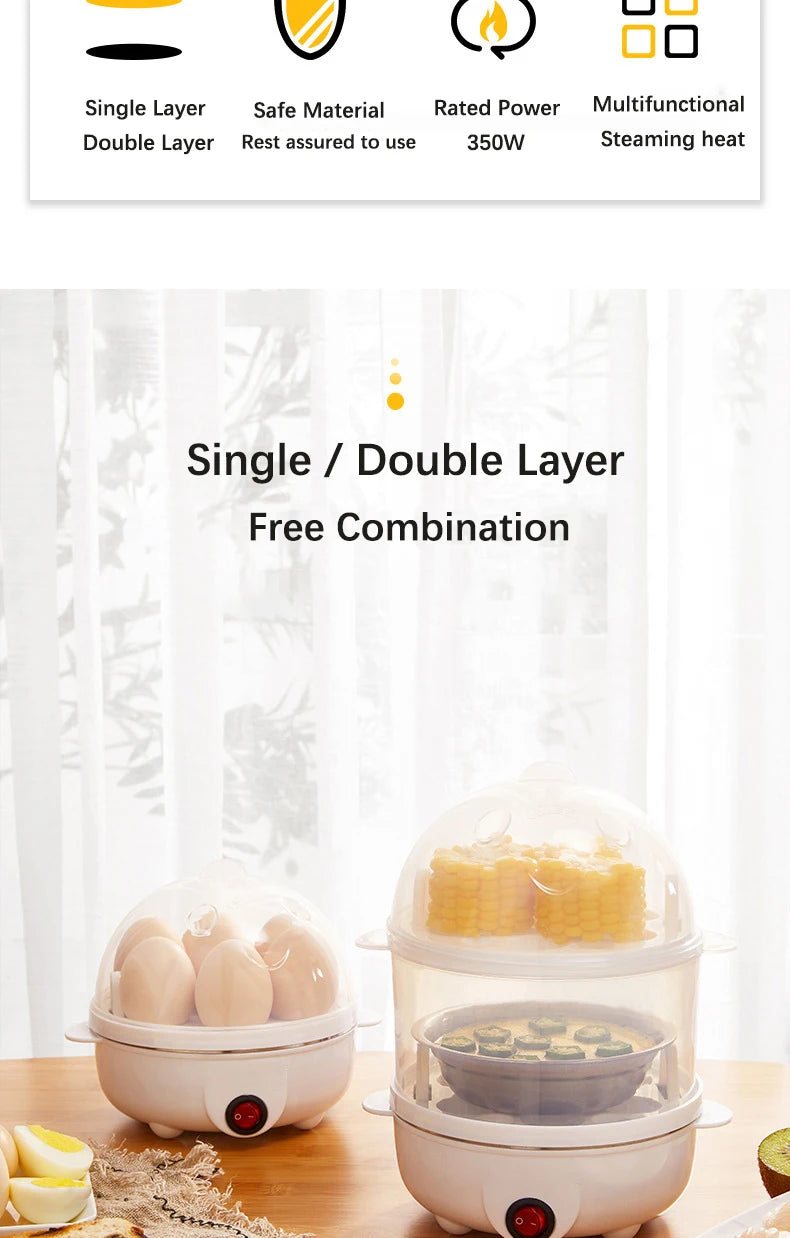 Electric Egg Cooker Boiler Maker Soft Medium or Hard Boil 14 Egg Capacity Two Layer Egg Maker,Egg SteamerWith Automatic Shut Off