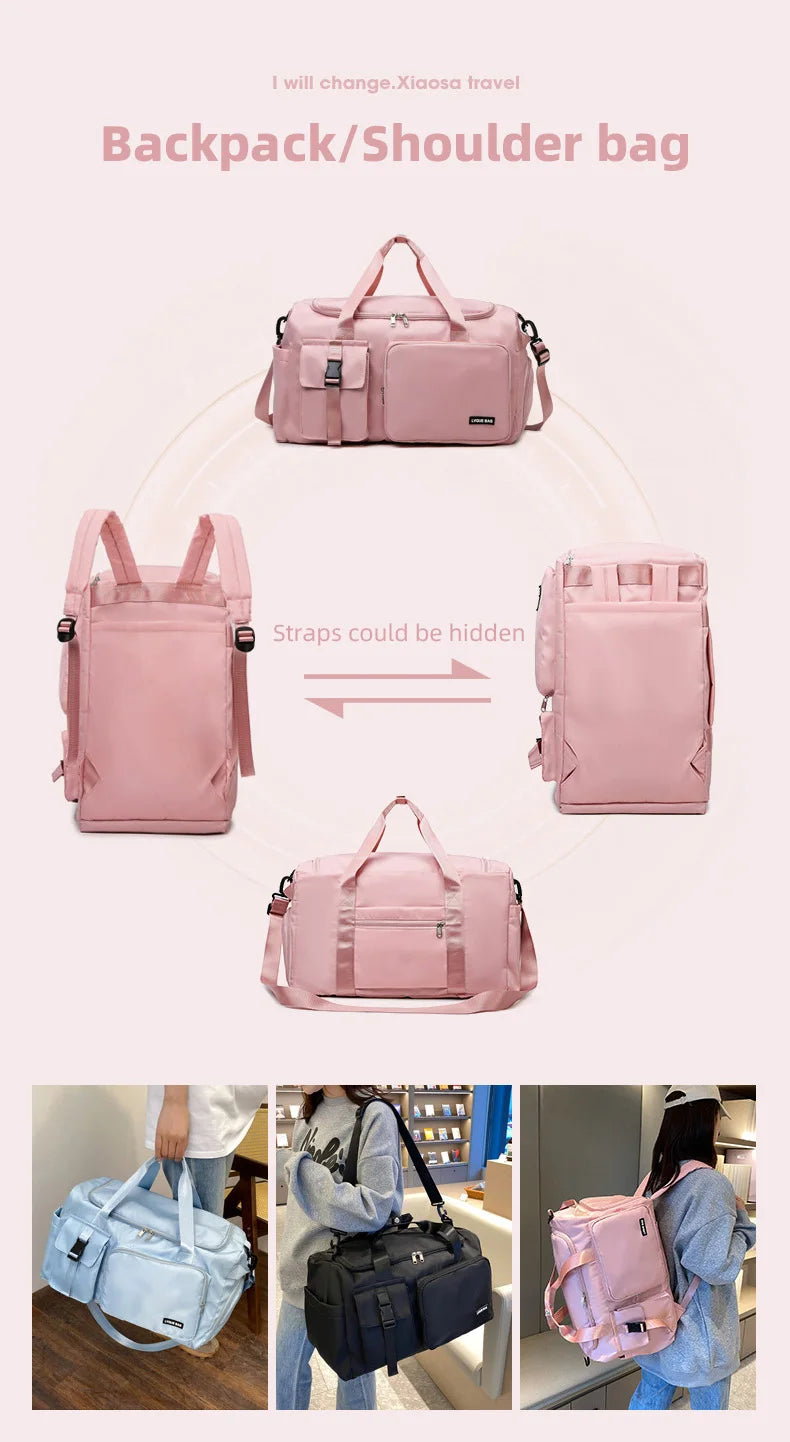 Bolsa de ginástica esportiva, bolsa de viagem seca e molhada para mulheres